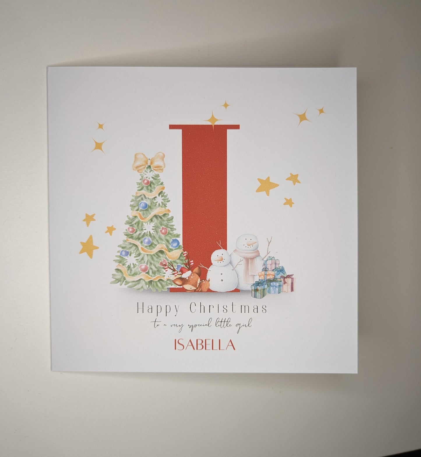 Personalised Children's Christmas Card -First Christmas card with Initial | Happy 1st Christmas | for Granddaughter, Son, Grandson