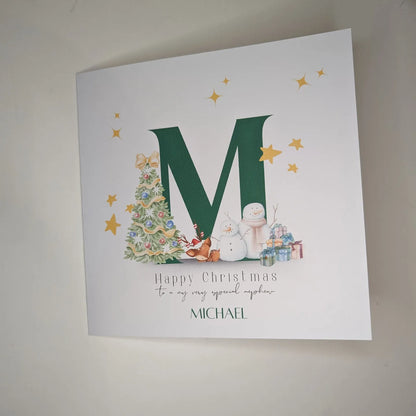 Personalised Children's Christmas Card -First Christmas card with Initial | Happy 1st Christmas | for Granddaughter, Son, Grandson