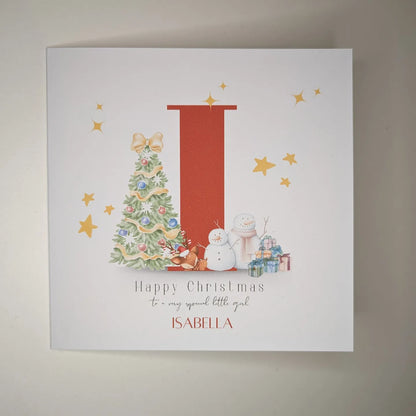 Personalised Children's Christmas Card -First Christmas card with Initial | Happy 1st Christmas | for Granddaughter, Son, Grandson