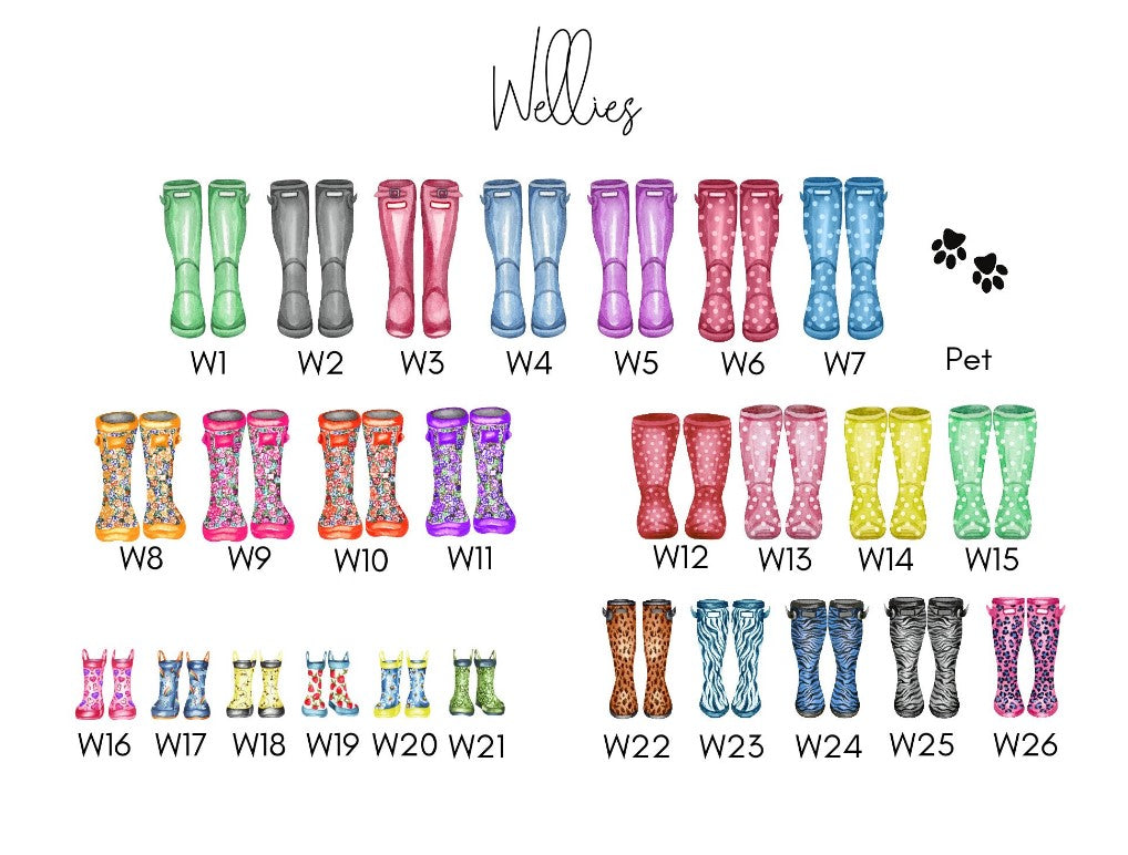 Personalised Family Members Wellington Boots Print - Unframed Wall Art Decor