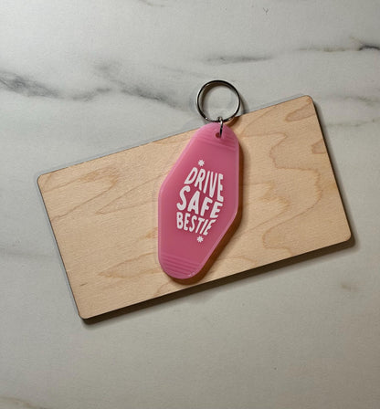 Bestie Keyring - drive safe keyring - bestie keychain - pink keyring